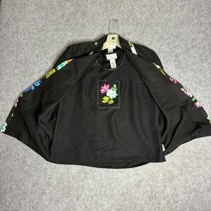 Vintage Alfred Dunner Black Floral Beaded 2 Piece Jacket and Top Set Size 8P